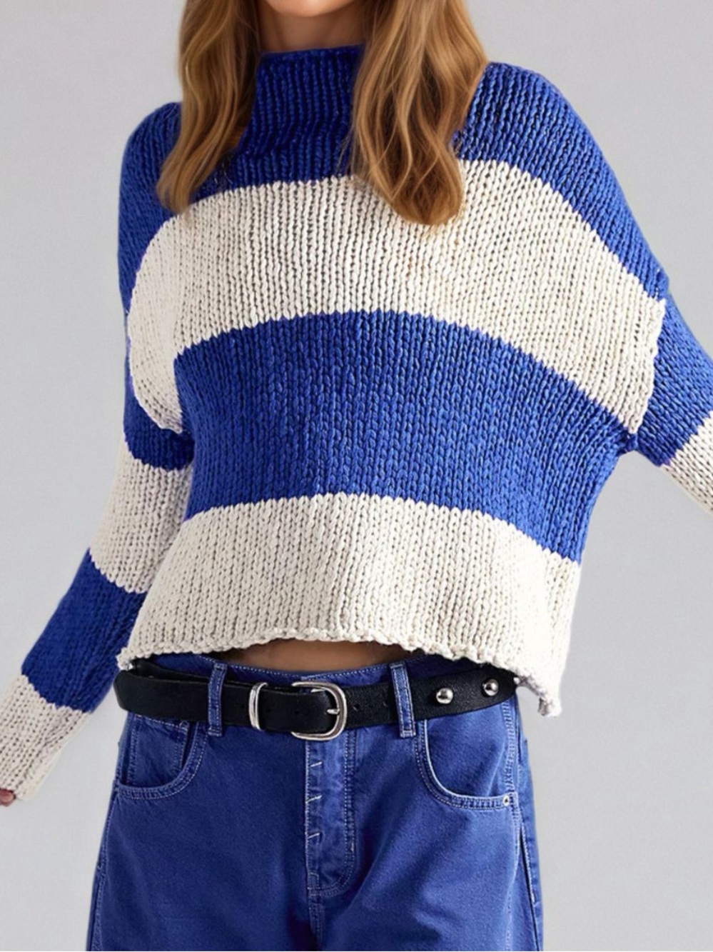 🩵Hello Gorgeous! Chunky Striped Blue and Cream Women’s Sweater